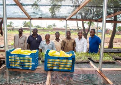 Second From Right the Farm Manager Mr. Seffah Kwaku Korsah and his Team at the Nursery